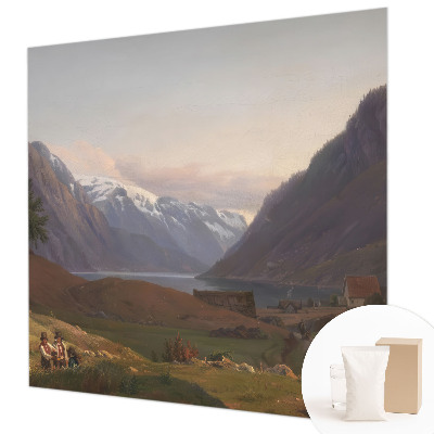Fotobehang woonkamer met een bergpanorama
