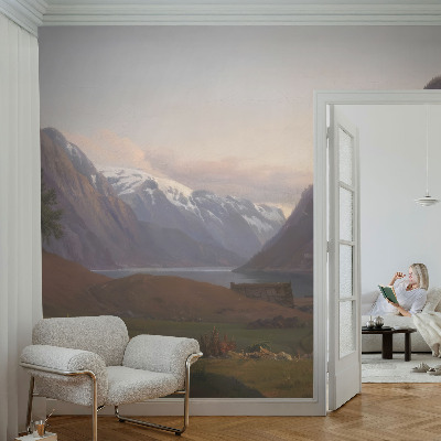 Fotobehang woonkamer met een bergpanorama