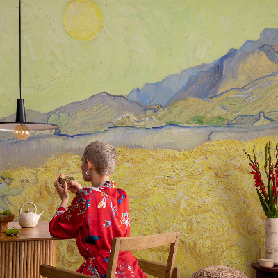 Fotobehang voor de woonkamer met een ontwerp van een tarweveld