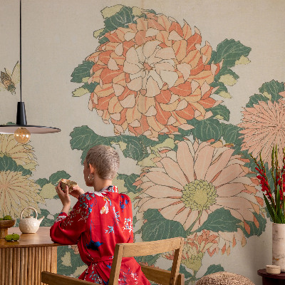 Vliesbehang fotobehang met chrysantenbloemen