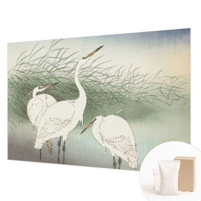 Behang met print met een print van reigers in het gras