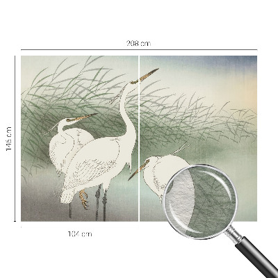 Behang met print met een print van reigers in het gras