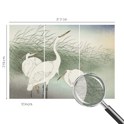Behang met print met een print van reigers in het gras