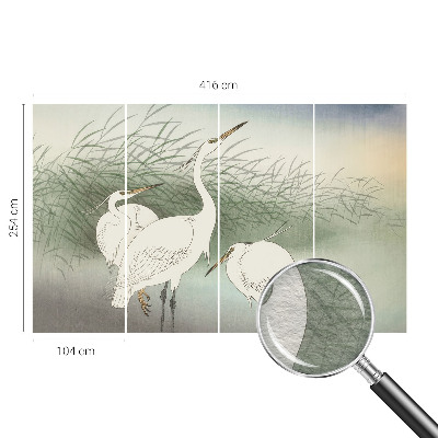 Behang met print met een print van reigers in het gras