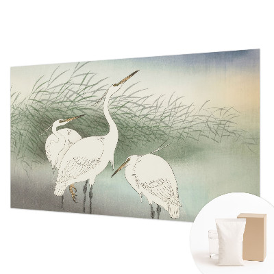Behang met print met een print van reigers in het gras