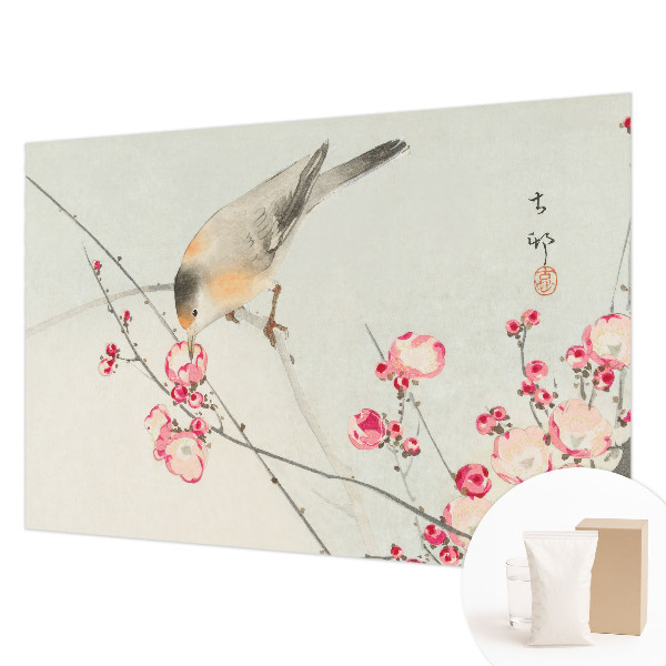 Fotobehang op maat met bloem- en vogeldessin