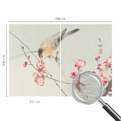 Fotobehang op maat met bloem- en vogeldessin