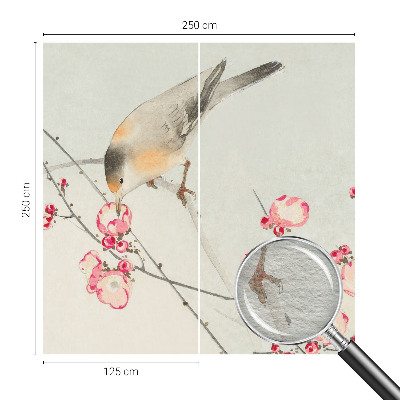 Fotobehang op maat met bloem- en vogeldessin