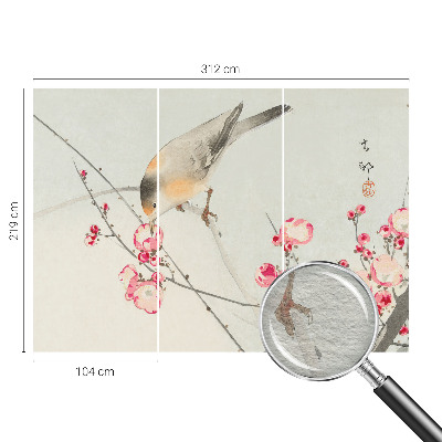 Fotobehang op maat met bloem- en vogeldessin