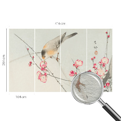 Fotobehang op maat met bloem- en vogeldessin