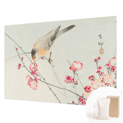 Fotobehang op maat met bloem- en vogeldessin