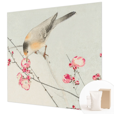 Fotobehang op maat met bloem- en vogeldessin
