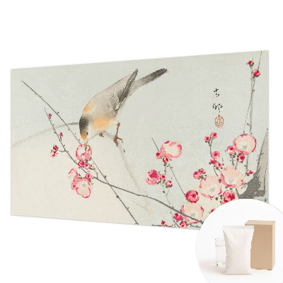 Fotobehang op maat met bloem- en vogeldessin