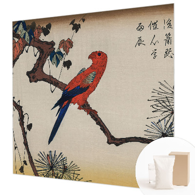 Fotobehang woonkamer met een afbeelding van een vogel die op een tak zit
