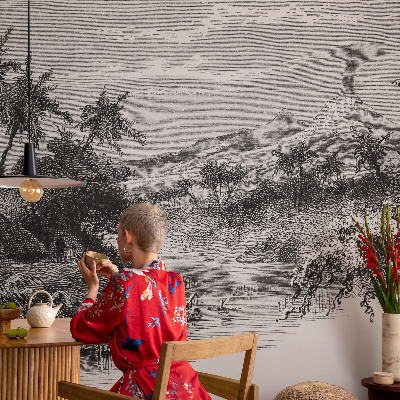 Fotobehang slaapkamer met een exotisch panoramisch motief