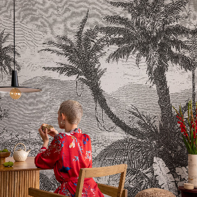 Fotobehang voor slaapkamer met een tropische oase