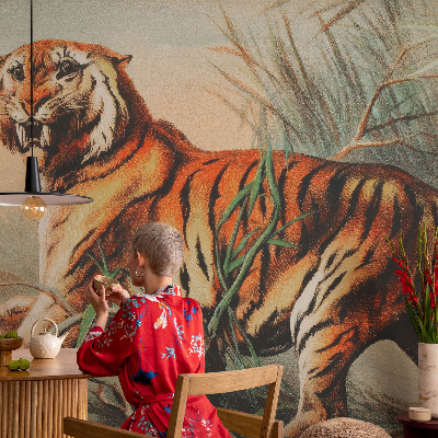 Fotobehang met een tijgermotief in natuurtinten