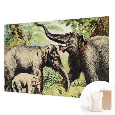 Vliesbehang fotobehang woonkamer met een print van familieolifanten