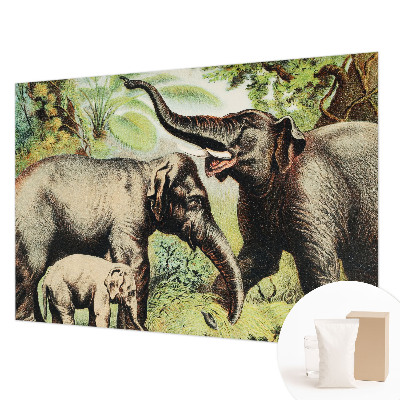 Vliesbehang fotobehang woonkamer met een print van familieolifanten