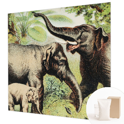 Vliesbehang fotobehang woonkamer met een print van familieolifanten