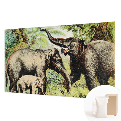 Vliesbehang fotobehang woonkamer met een print van familieolifanten