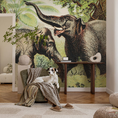 Vliesbehang fotobehang woonkamer met een print van familieolifanten