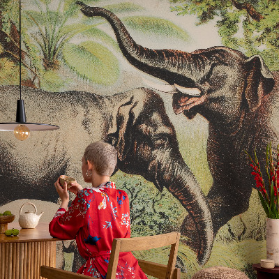 Vliesbehang fotobehang woonkamer met een print van familieolifanten