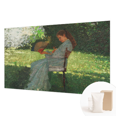 Fotobehang woonkamer in zomerachtige kleuren met een harmonieuze uitstraling