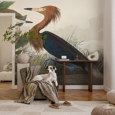 Premium fotobehang met vogels tussen planten