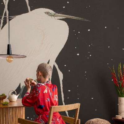 Vlies fotobehang met een print van een wintervogel