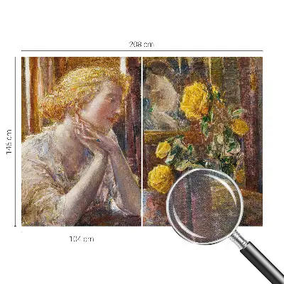 Vliesbehang fotobehang woonkamer met afbeelding van een vrouw tussen rozen