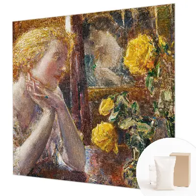 Vliesbehang fotobehang woonkamer met afbeelding van een vrouw tussen rozen