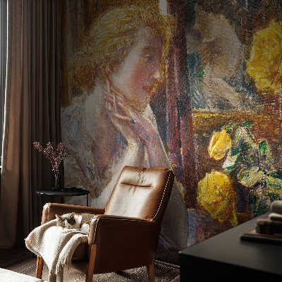 Vliesbehang fotobehang woonkamer Vrouw met rozen