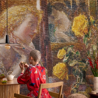 Vliesbehang fotobehang woonkamer Vrouw met rozen