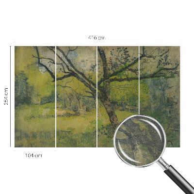 Behang met print met een groen landschap als dessin