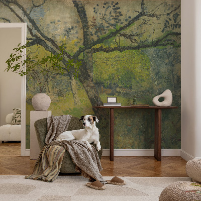Behang met print met een groen landschap als dessin