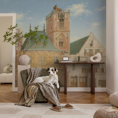 Naadloos fotobehang met motief van een historisch stadhuis