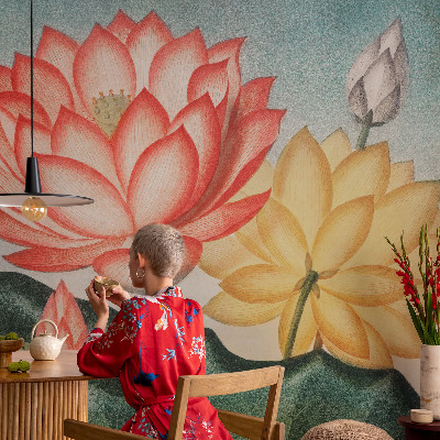 Fotobehang voor slaapkamer met motief van lotusbloemen