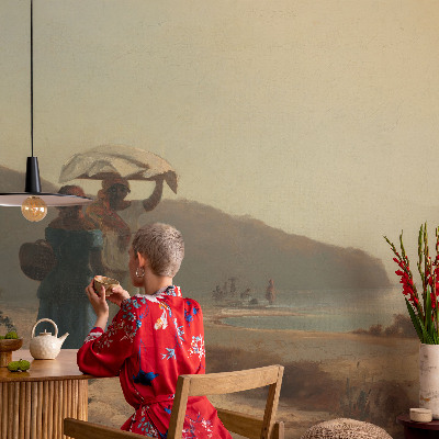 Fotobehang vliesbehang met het motief Een wandeling langs de kust