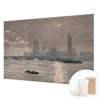 Vliesbehang fotobehang woonkamer met nachtelijk panorama