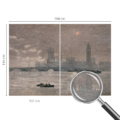 Vliesbehang fotobehang woonkamer met nachtelijk panorama