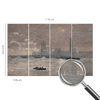 Vliesbehang fotobehang woonkamer met nachtelijk panorama