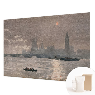 Vliesbehang fotobehang woonkamer met nachtelijk panorama