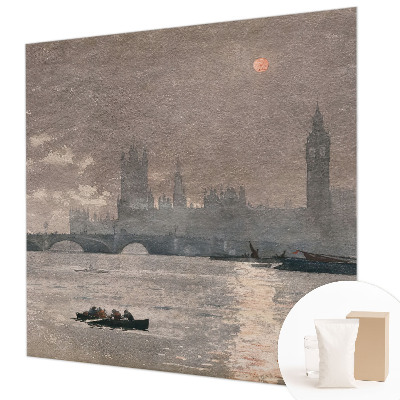 Vliesbehang fotobehang woonkamer met nachtelijk panorama