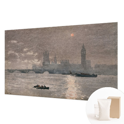 Vliesbehang fotobehang woonkamer met nachtelijk panorama
