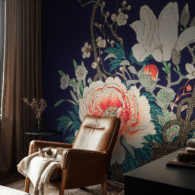 Foto behang op maat met een bloemenmand