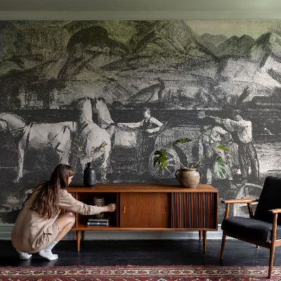 Fotobehang voor de slaapkamer met een dorpsscène als ontwerp