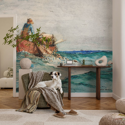 Luxe fotobehang met een zee-expeditie motive in nautische stijl