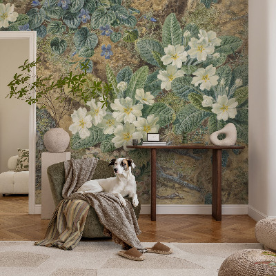 Vliesbehang fotobehang woonkamer met een lentekompositie