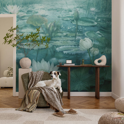 Fotobehang met dessin van waterbloemen